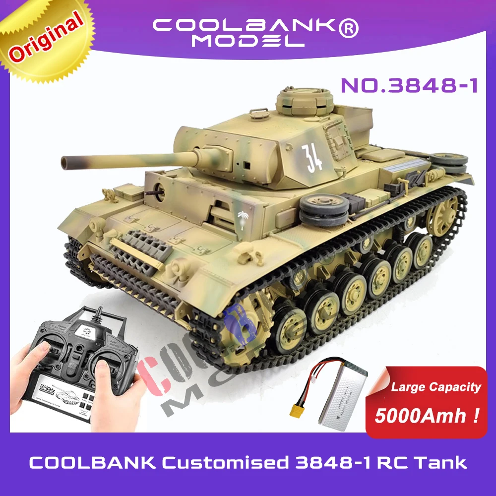 Coolbank-Alemão III L Controle Remoto Tanque Médio para Meninos, HengLong RC Tanques, Escala 1:16, 2.4ghz, 3848-1, Veículos Militares, Age14 +