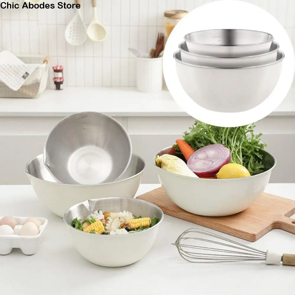 

304 Stainless Steel Salad Mixing Bowl Sets Large Capacity Solid Construction Stainless Steel Bowls Anti-scalding With Scale