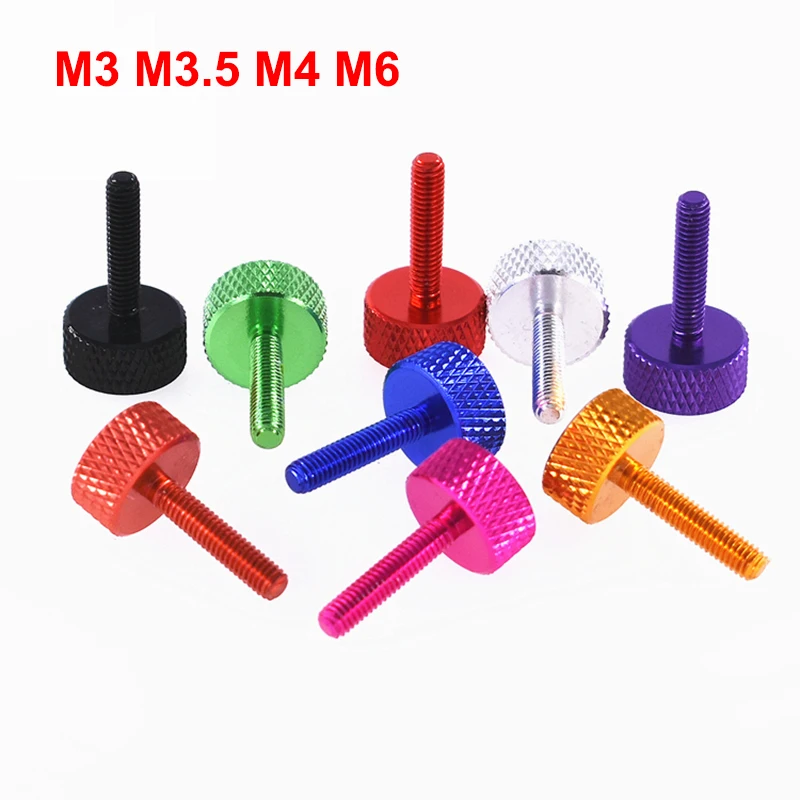 

3PCS M3 M3.5 M4 M6 knurled Thumb Screw Aluminum Alloy Round Flat Head Case Screws Multiple Color Length 4.5mm-30mm