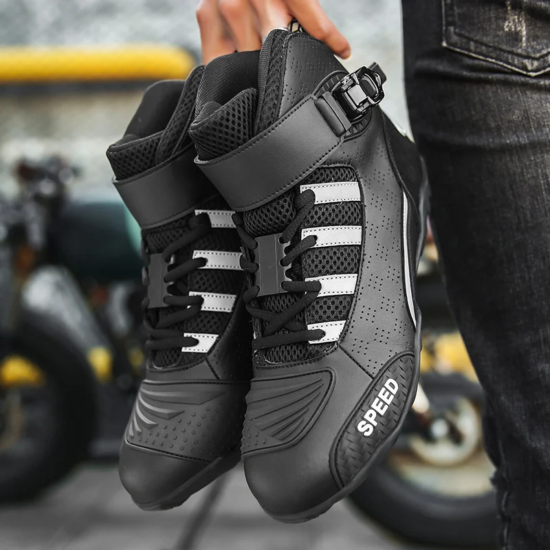 Chaussures de moto respirantes en cuir de vachette pour hommes, bottes de longueur de rinçage pour motocross, bottes de protection pour coureurs