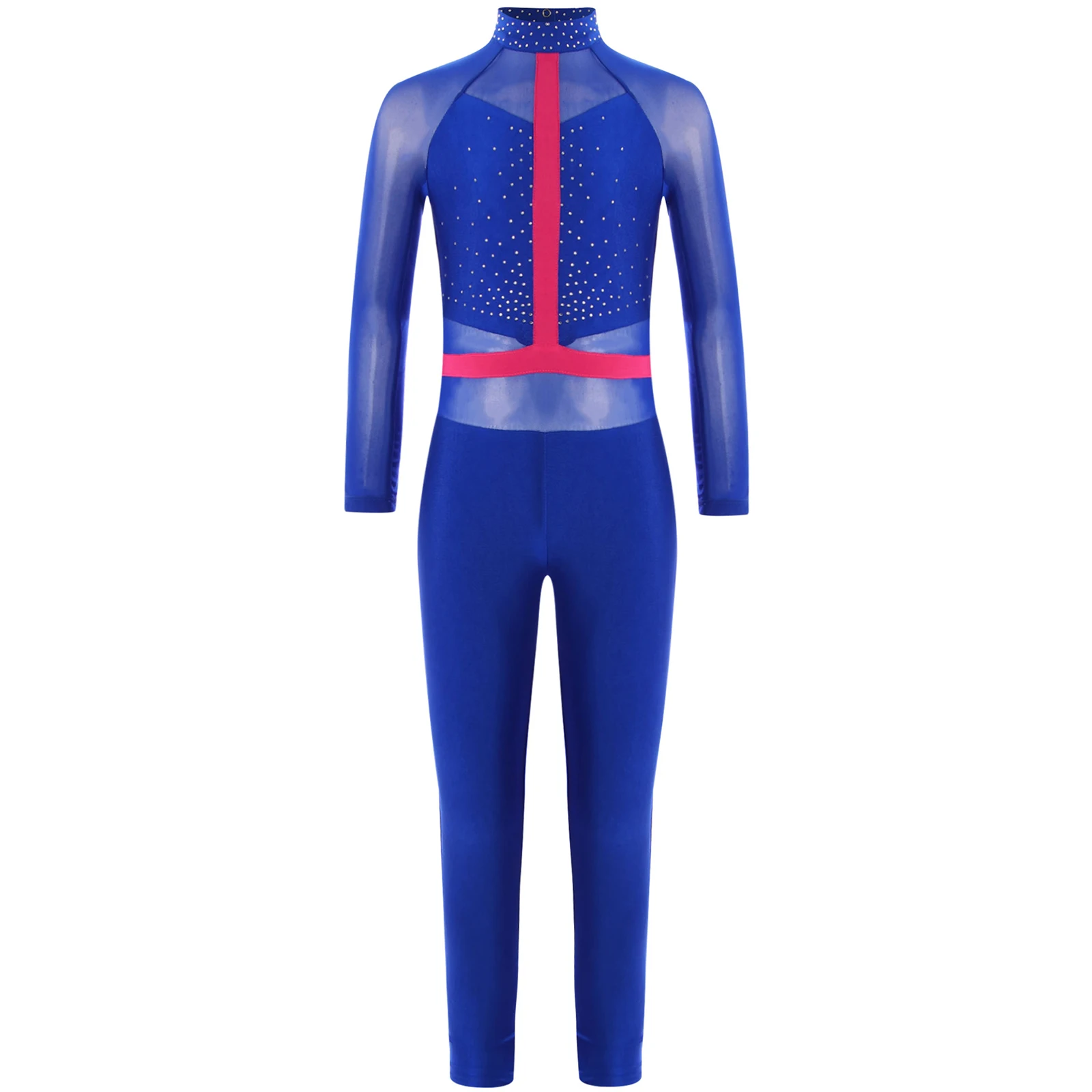 Kids Long Sleeve Rhinestone Ballet Leotards Bodysuit Gymnastics Jumpsuit For Girls Teen Figure Ice Skating Jumpsuits Unitard