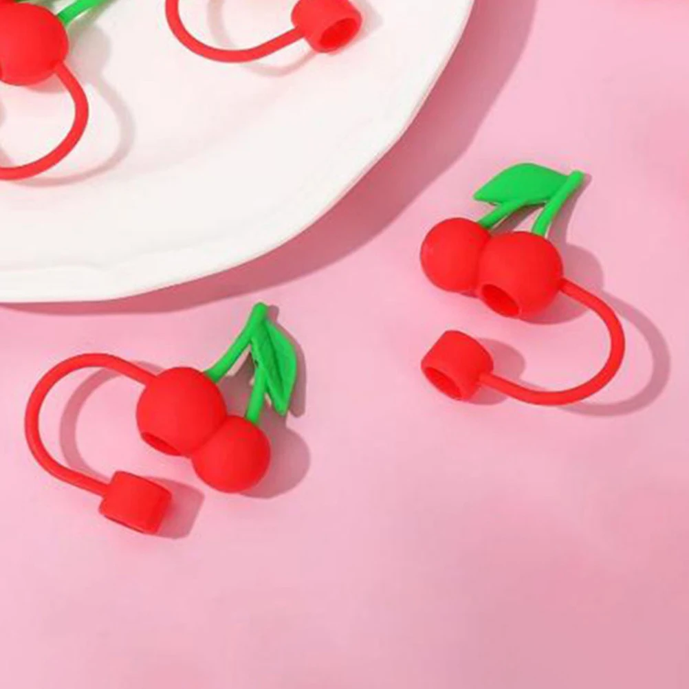 

Funny Fruit Straw Toppers Cherry Silicone Caps Reusable Dustproof For 10mm Straws Tumbler Accessories