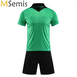 Mens Soccer Referee Uniform Set Football Wear Jersey Suit Short Sleeve Striped Training T-shirt with Drawstring Waistband Shorts