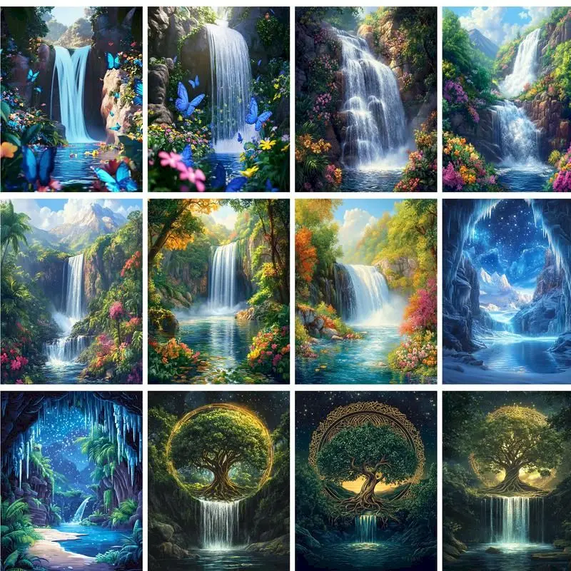 GATYZTORY Oil Painting By Numbers Paint Kit On Canvas Waterf
