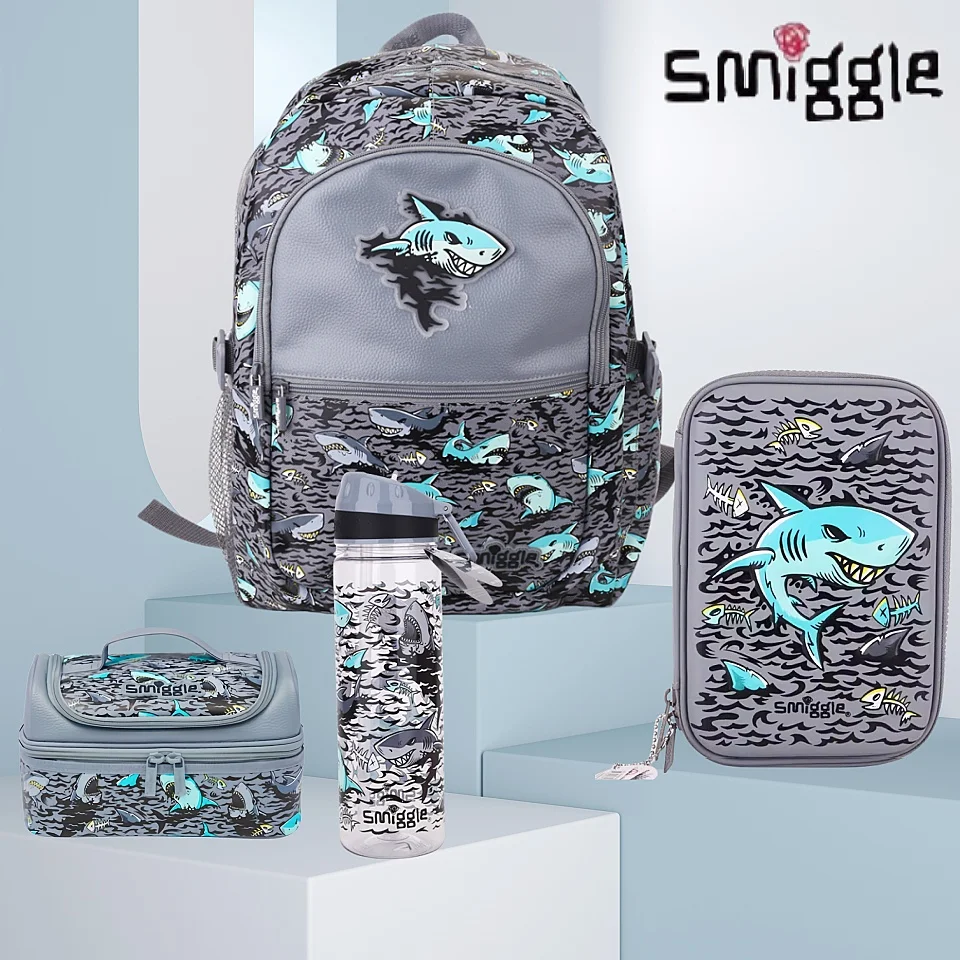 

Австралийский рюкзак Smiggle для учеников начальной школы, серый Рюкзак с акулой, рюкзак с уменьшенной нагрузкой для мальчиков, рюкзак для отдыха, пенал