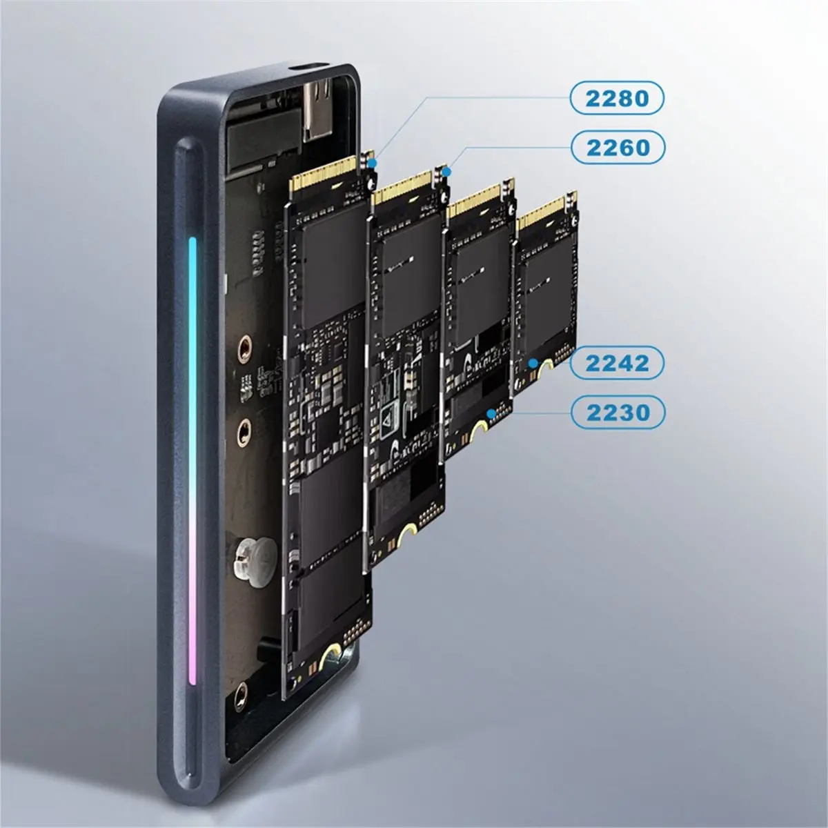 giftnew High Speed 10Gbps Mobile Solid State Disk Box RGB Cool Light Effect NVMe Protocol M2 Mobile Hard Disk Drive Box