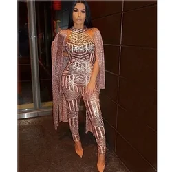Sexy macacão dourado de lantejoulas para mulheres, costas abertas, macacão de festa, cabeçada de glitter, macacão feminino, clubwear, verão
