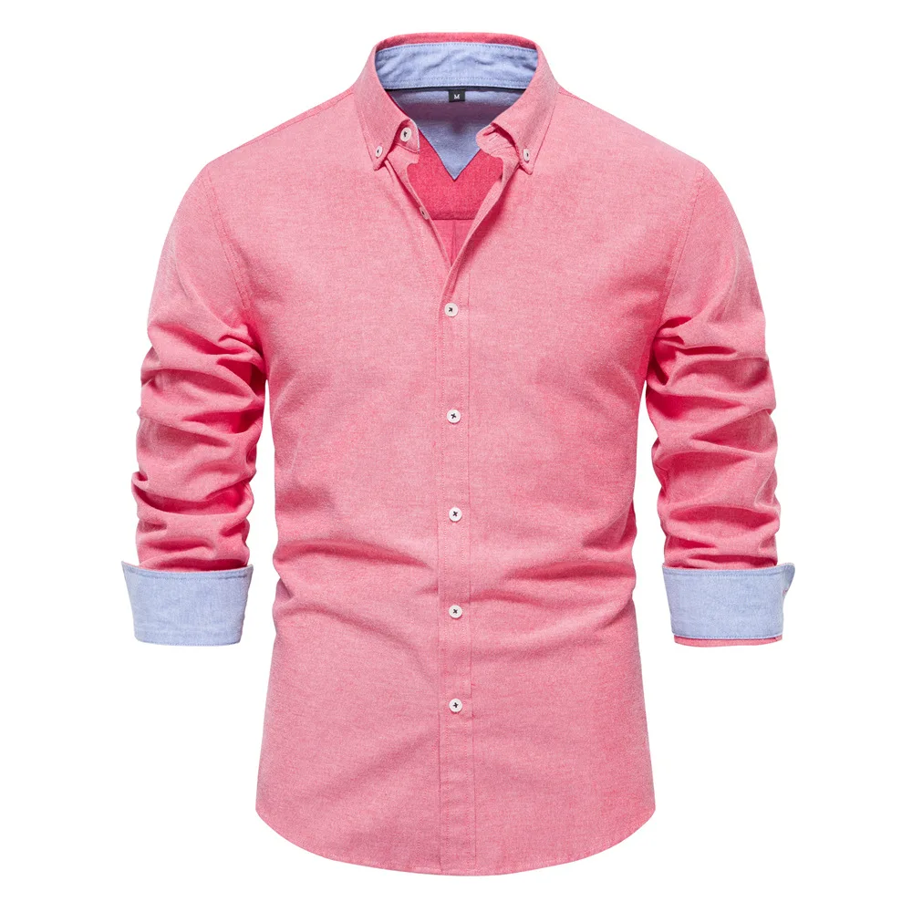 New Autumn Long Sleeve Oxford Men\'s Shirts Solid Color Turn-down Collar Shirt Business Casual Shirts for Men Designer Clothes