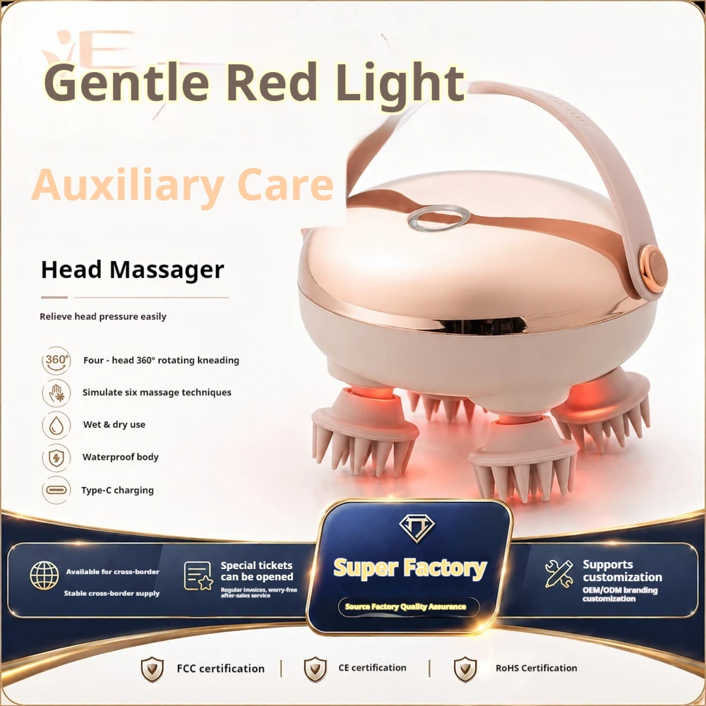 Electric Head Scalp Massager Wireless Rechargeable Waterproof Red Light Simulated Kneading For Head Relaxation Adults And Pets