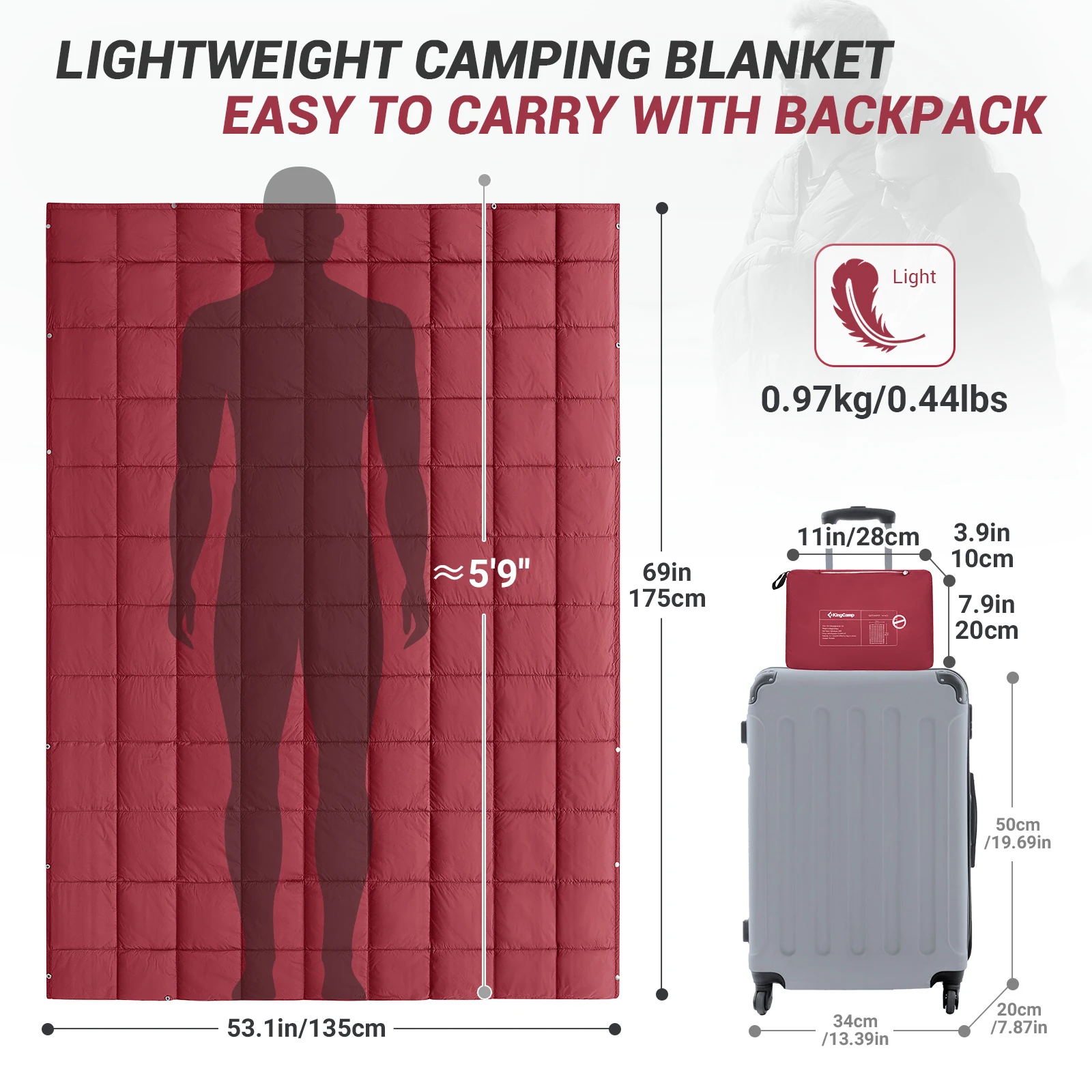 KingCamp Multi-functional Warm Puffy Outdoor Blanket, Backpacking Quilt For Travel, Airplane, Hiking, Picnic, Courtyard