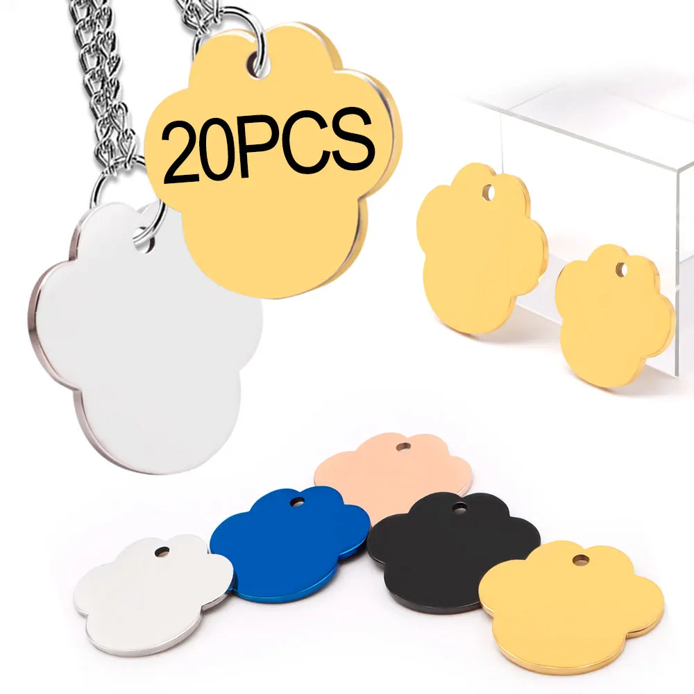 Lot de 20 plaques d'identification personnalisées pour animaux de compagnie en acier inoxydable, vierges et gravables, anti-perte, pour collier de chien, porte-clés de meubles