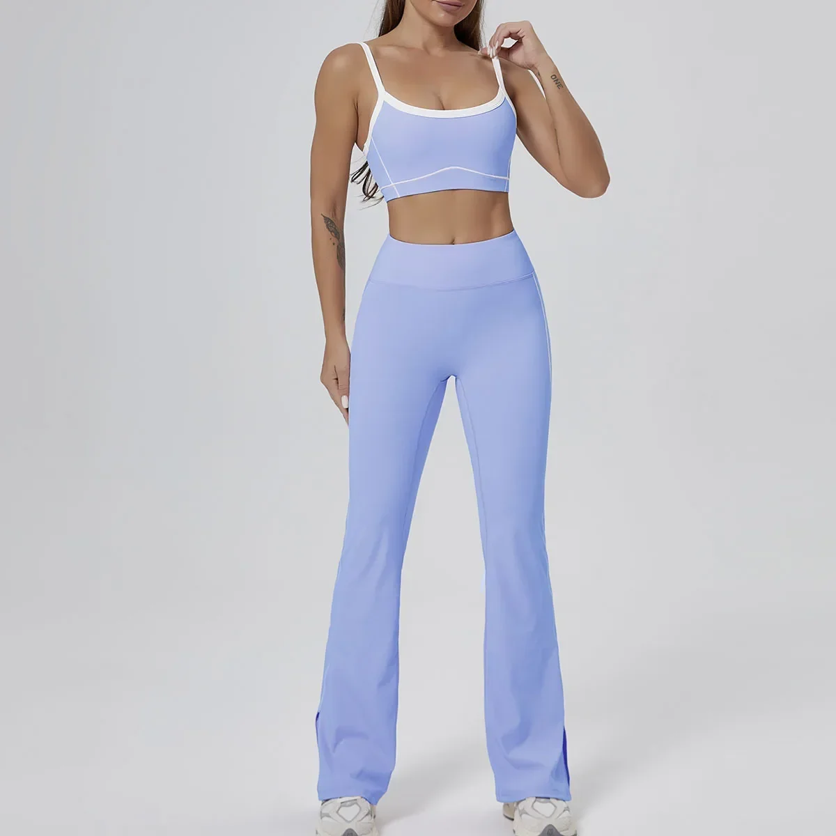 Seamless Yoga Sets Sports Fitness High Waist Hip-lifting Flared Pants Backless Bra Suits Workout Gym Leggings Sets for Women image 6