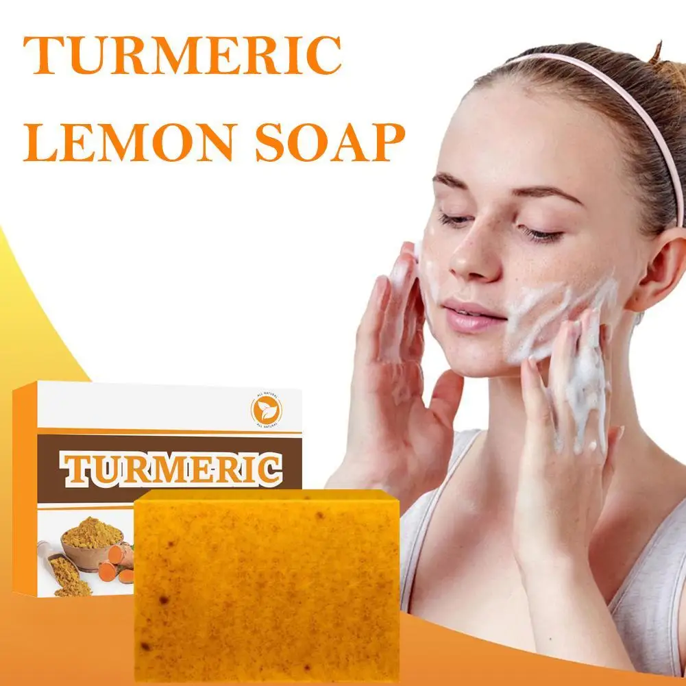 

Turmeric Lemon Cleansing Soap Face Fade Dark Spots Acne Marks Brighten Skin Remove Dull Whitening Moisturizing Body Soap