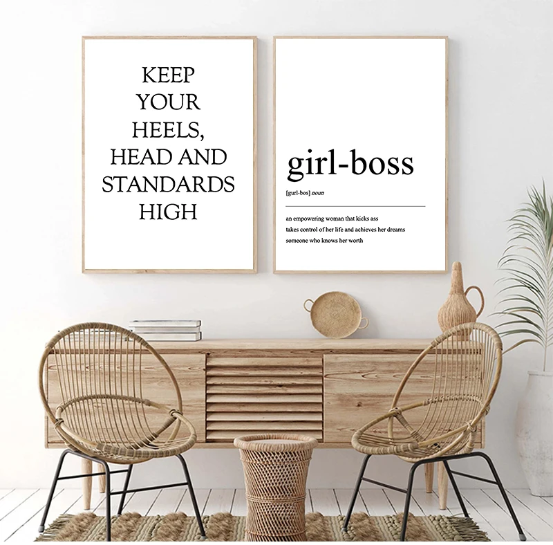 Coco Fashion Definition Wall Art Canvas Posters Prints Girl-boss Quotes Painting Black White Wall Pictures Home Woman Room Decor