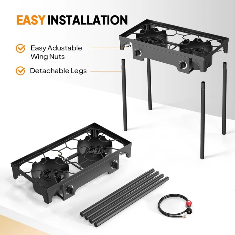 2バーナー屋外プロパンガスコンロ、高圧スタンド式調理器、裏庭料理、キャンプ、自家醸造、瓶詰め、七面鳥の揚げ物に最適
