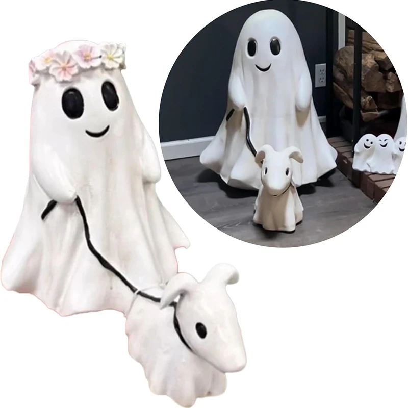 Halloween Decoration Ghost Walking Dog Statue Interesting Resin Ornaments Creative Home Decoration Gift