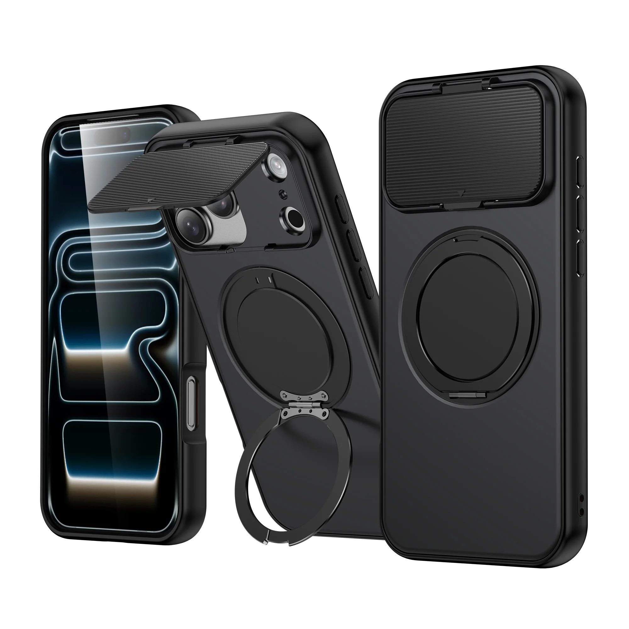 360° Rotatable For Magsafe Magnetic Ring Holder Phone Case Flip Camera Cover for iPhone 17 Pro Max Air 16 15 14 Plus 13 12 11