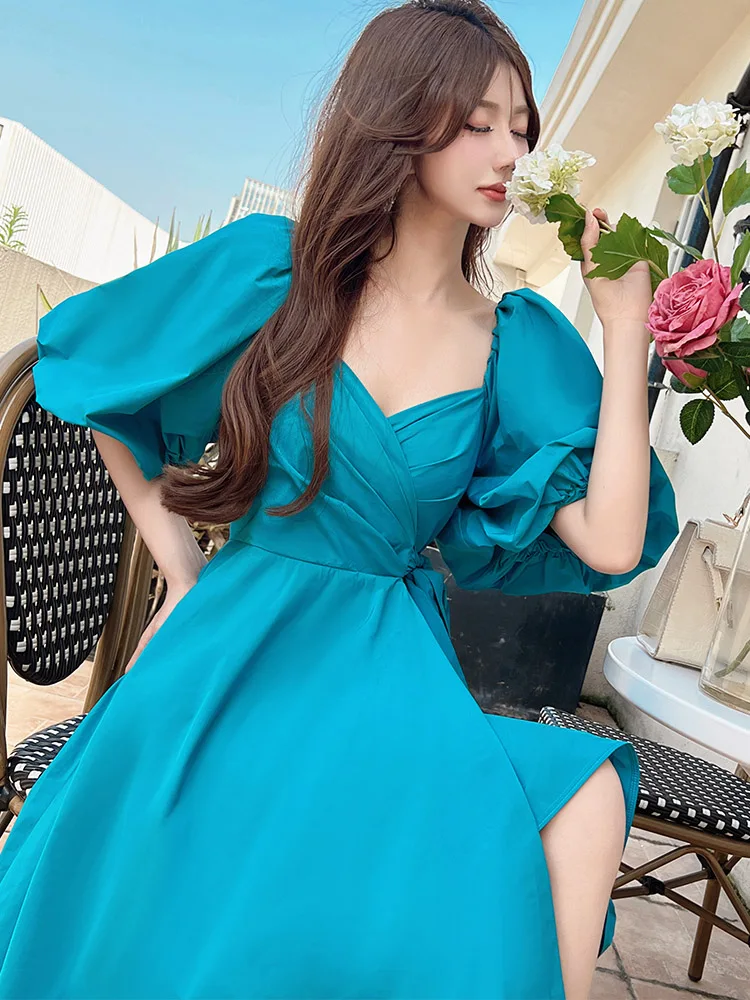 Dabuwawa Tienda Vestidos Elegantes Para Mujeres Sweetheart Neck Dress Lantem Sleeve A-Line Skirt Urban Y2K DM1BDR035