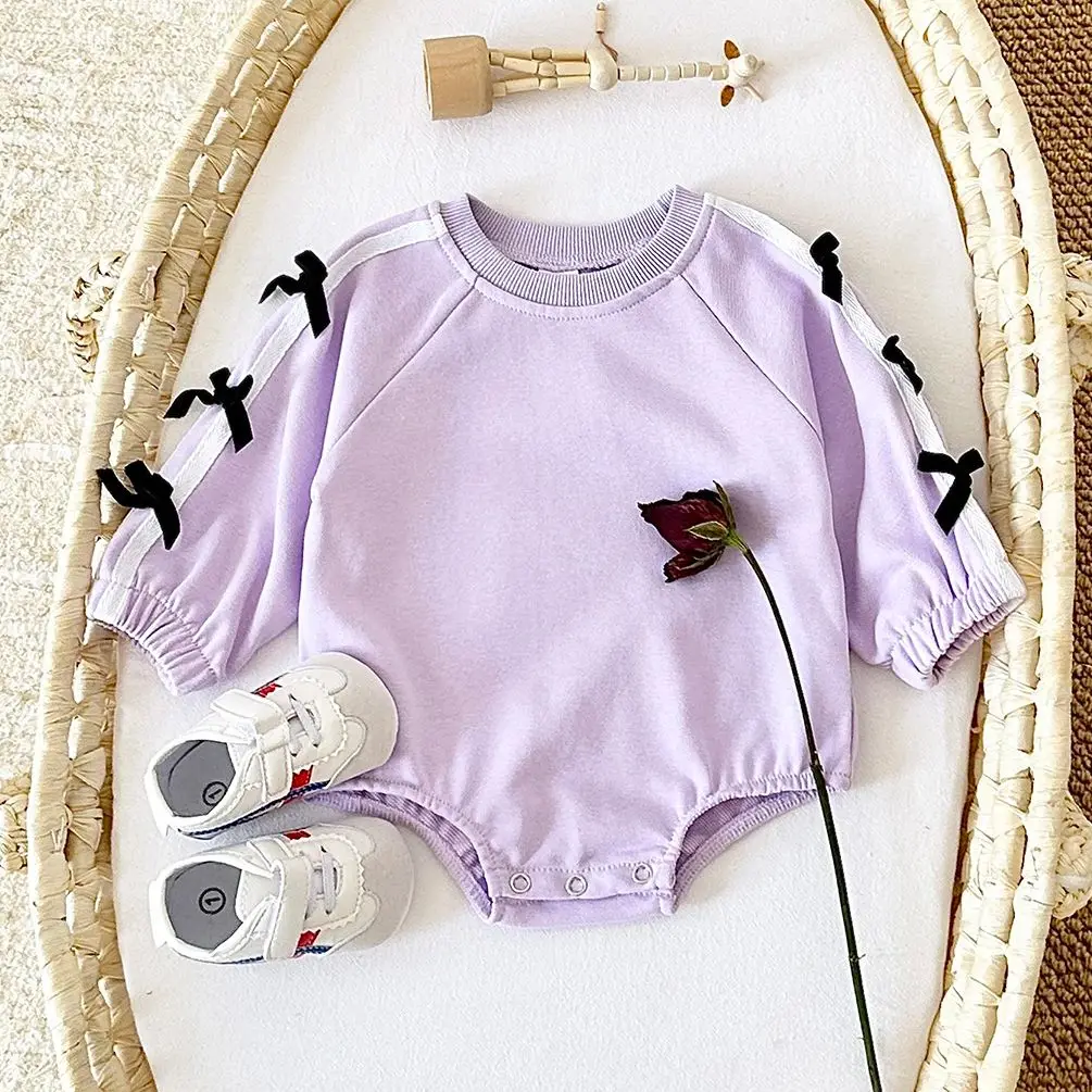 Autumn Baby Girl Clothes Cotton Soft Triangle Bubble Romper New Spring Long Sleeve Jumpsuit Bow Decoration Infant Clothes