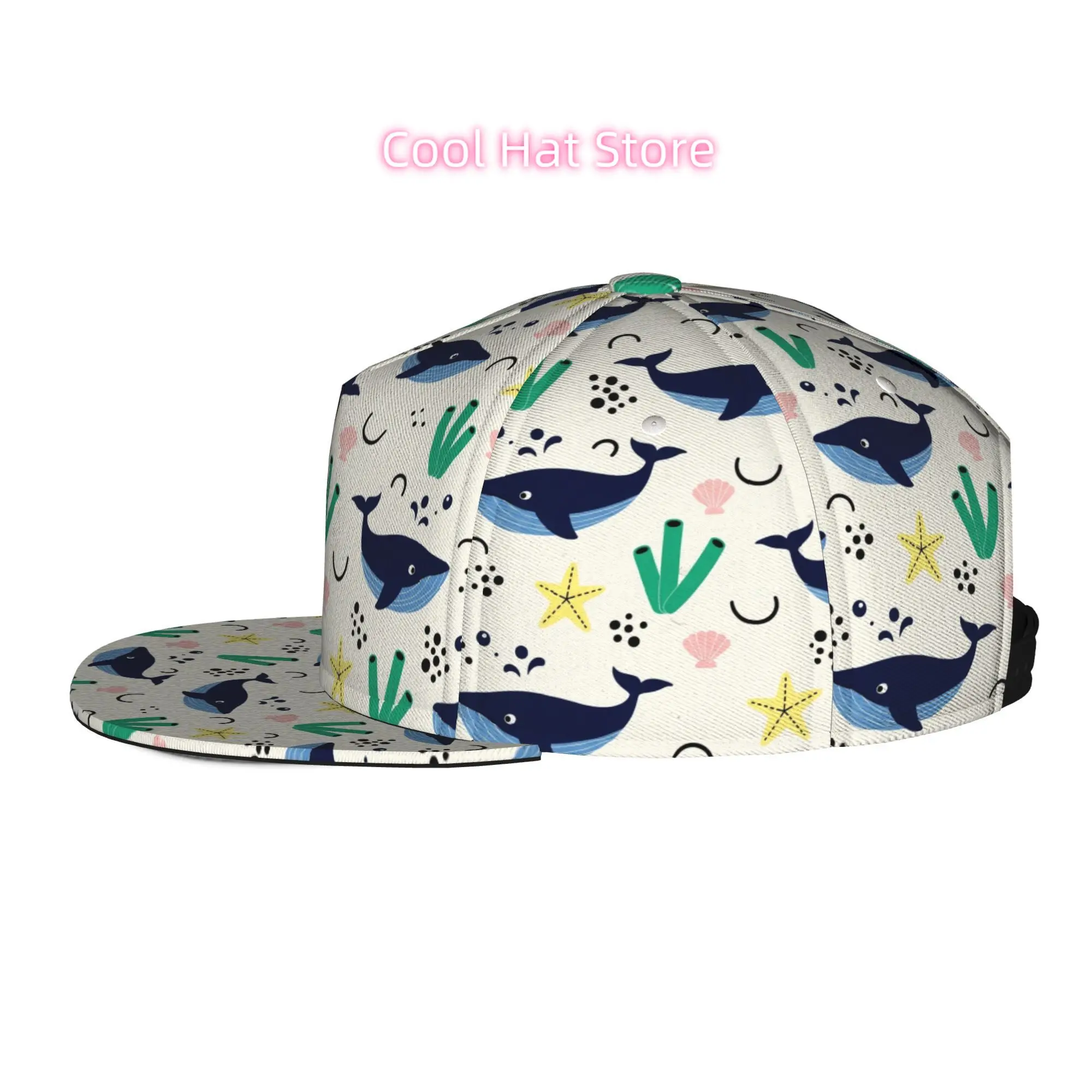 Baseball Caps for Both Men And Women Featuring a Design with Whales And Marine Life, Equipped with an Adjustable Snap Brim And a