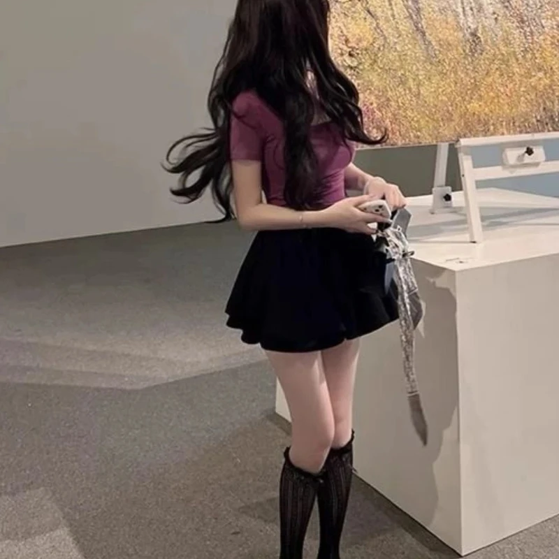 Slim Woman Tops Short Sleeve T Shirt for Women Korean Clothing Y2k Vintage Reviews Clothes Japanese Fashion Women's 2025 Goth