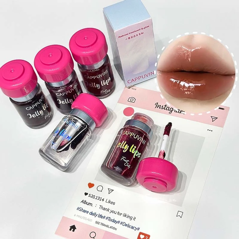 Lip Gloss Cute Mushroom Cap Design Sheer Watery Shine Mirror Finish Hydrating Brightening Lightweight Student Makeup