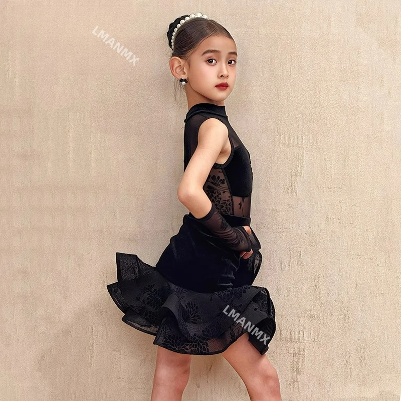 2025 New Summer Latin Dance Dress, Advanced Feeling Practice Dress, Children's Performance Dance Dress Set