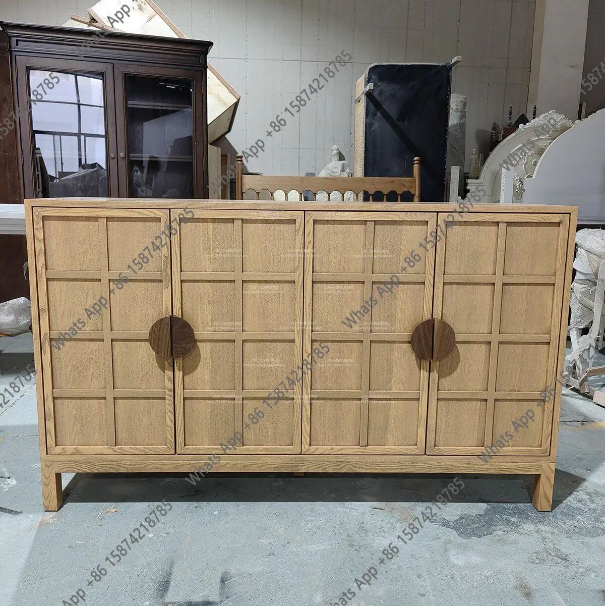 

French log style solid wood retro dining side cabinet, antique lattice decorative cabinet, creative storage storage cabinet