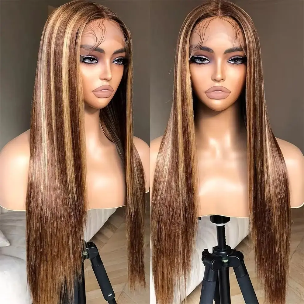 Straight Synthetic HD Lace Front Wigs For Women High Temperature Fiber Highlight Blonde Colored Glueless Preplucked Cosplay Wig