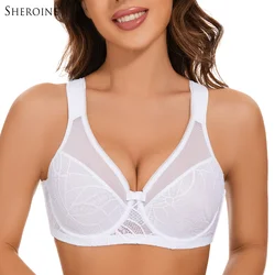 Sheroine Plus Size Underwire Bra, Lace Floral Minimizer Full Coverage Unpadded Bras for Women Lifting Support Comfort