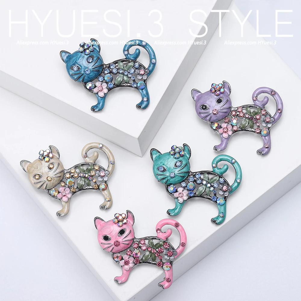 Luxury Rhinestones Cat Shaped Brooch Pins Shawl Jackets Bags Dress Accessories Women Girls Birthday Party Gifts