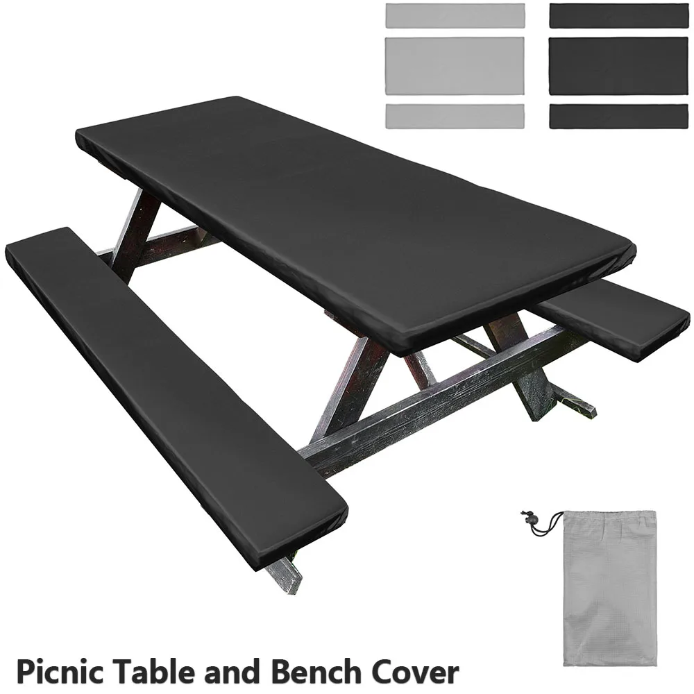 Picnic Table Cover Polyester Waterproof Windproof Tablecloth with Bench Cover Reusable Fitted Tablecloth Outdoor Dust Cover