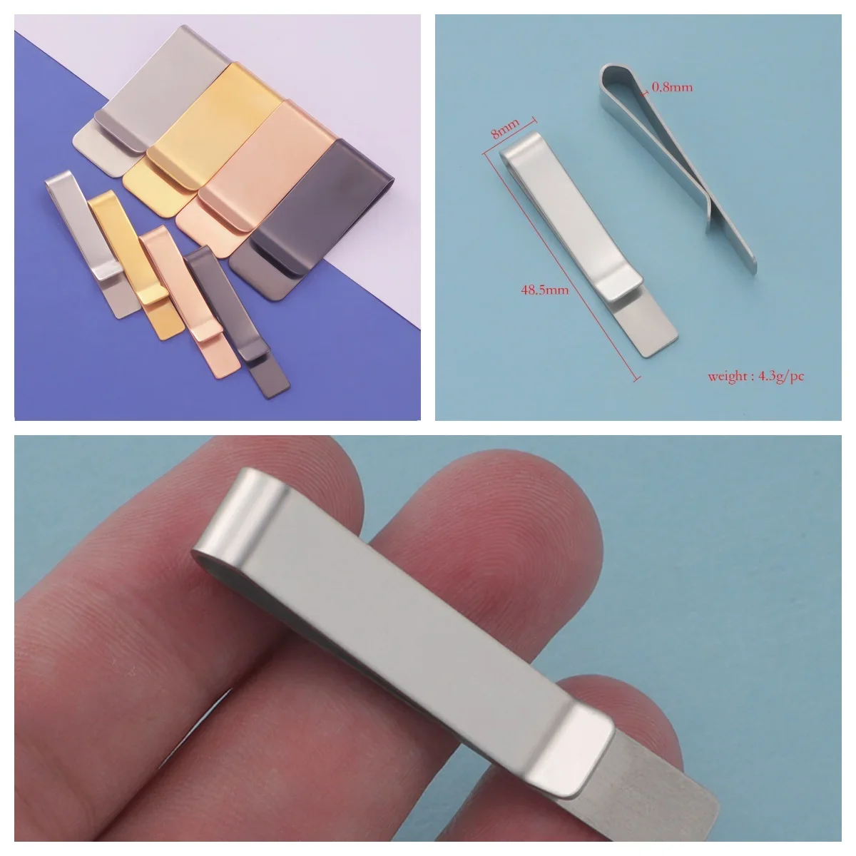 Fashion Minimalist Mirror Finish Stainless Steel Tie Clip, Smooth Surface for Laser Customization, Practical Money Wallet Clip
