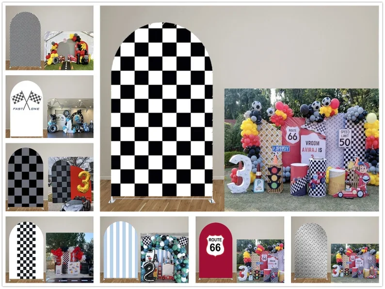 

Mehofond Fast One Arch Covers Racing Checkered Flags Backdrop Cover Boys Birthday Party Baby Shower Decor Route 66 Background