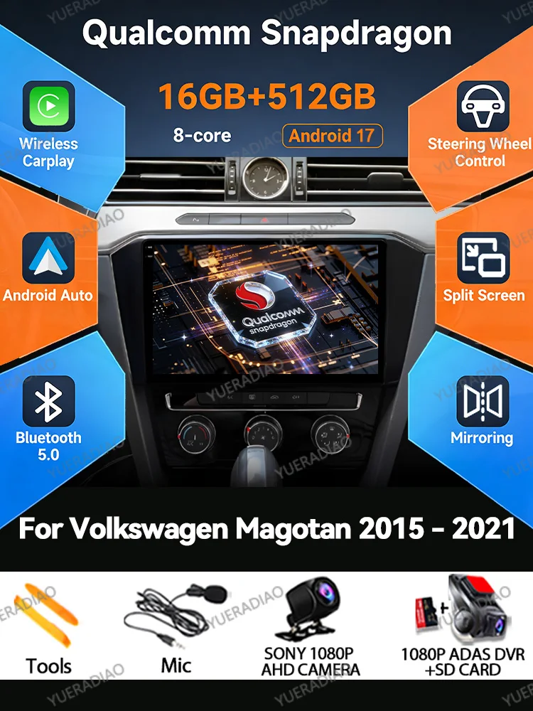 Android 17 Autoradio für VW Volkswagen Magotan Passat B8 2015 - 2021 Multimedia-Videoplayer GPS NAVI Carplay Auto 4G+WIFI QLED