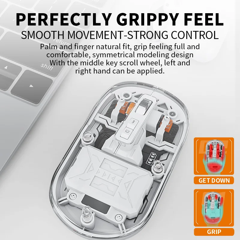 6TA Wireless Tri-Mode Mouse 2.4G+Dual Bluetooth 5.1 RGB Light 2400DPI Silent Click with Power Display Type-C Charging
