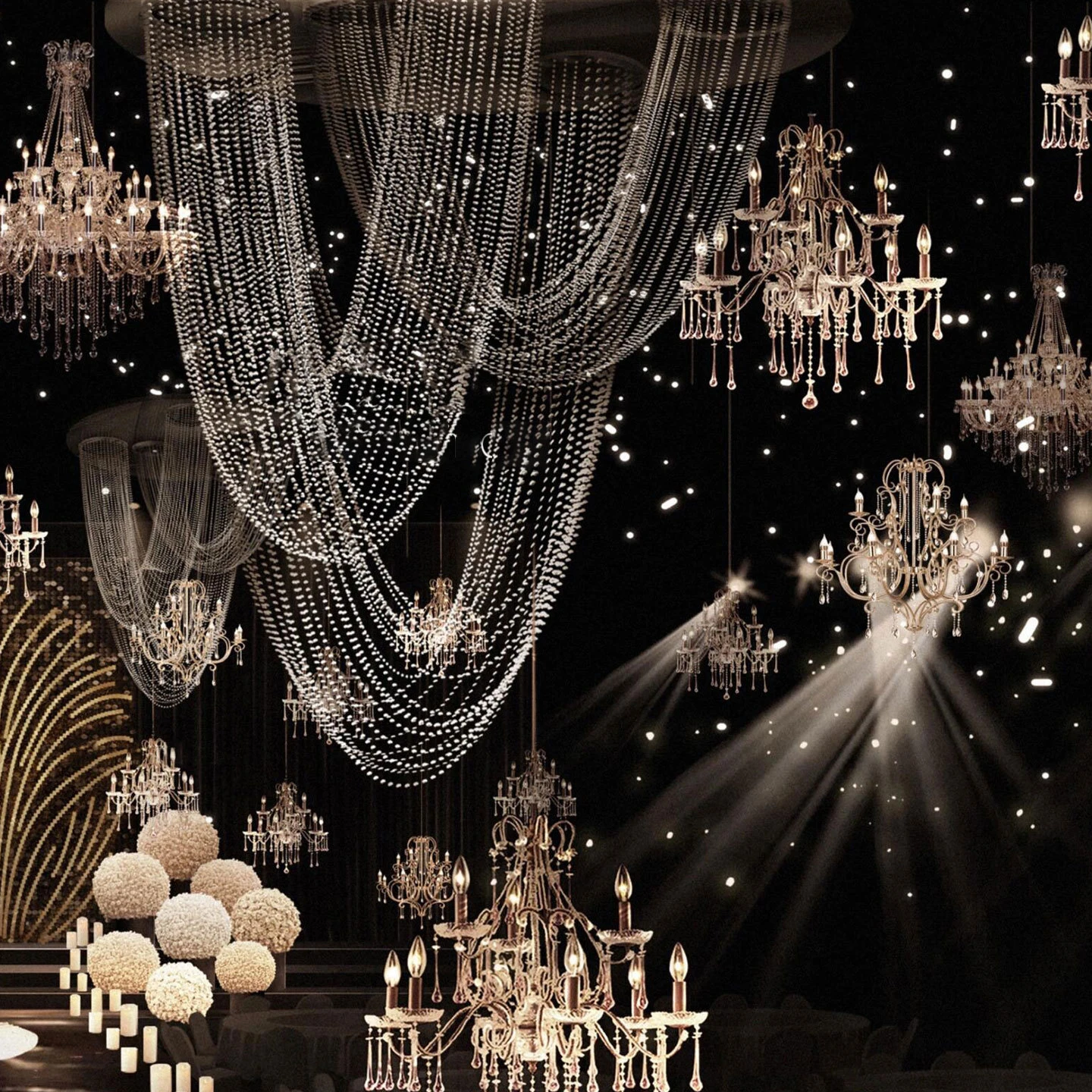 

&c Wedding Crystal Wave Ceiling Hanging Bead Chain Stage Props Hall Ceiling Hanging for Wedding Party Event Decor