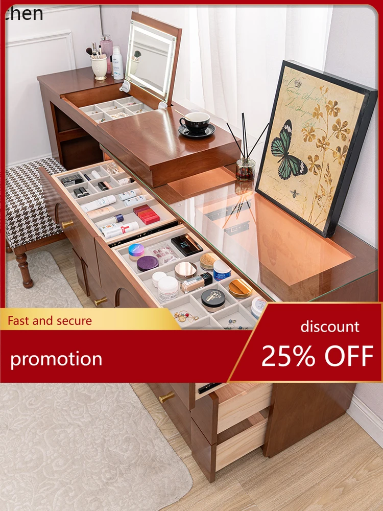 

ZML Dressing Table Smart Flip Cover Makeup Table Chest of Drawers Integrated Bedside Cabinet Vintage