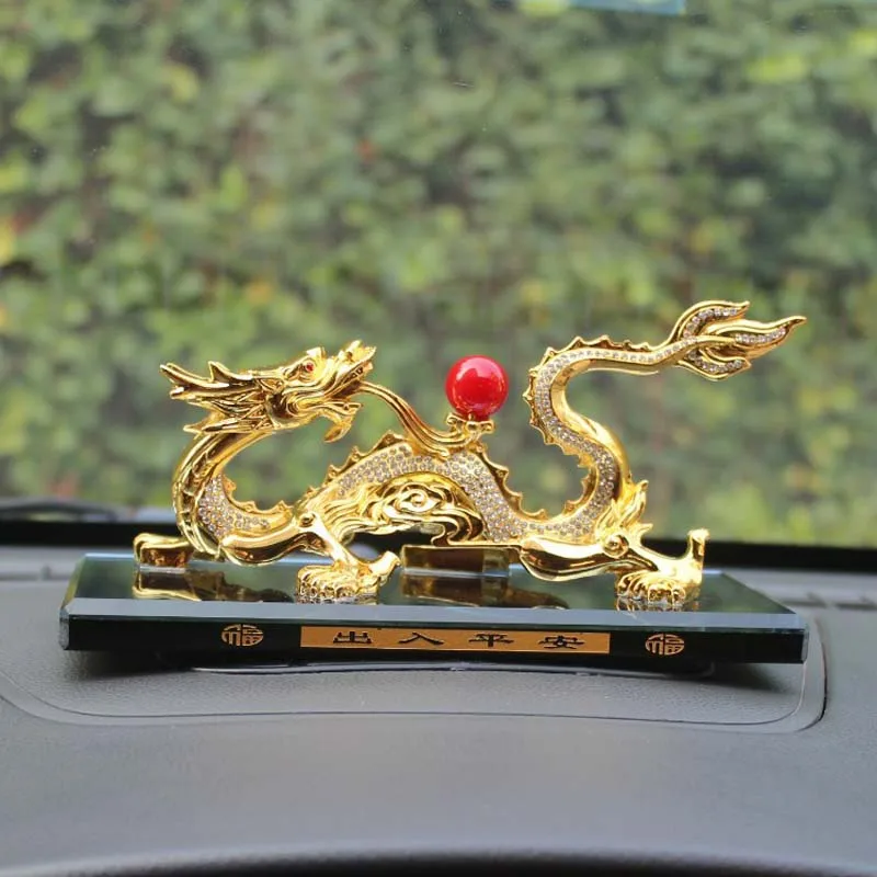 Wholesale HOME CAR Decorative ornament Good luck golden Auspicious Dragon Recruit wealth bring money FENG SHUI statue