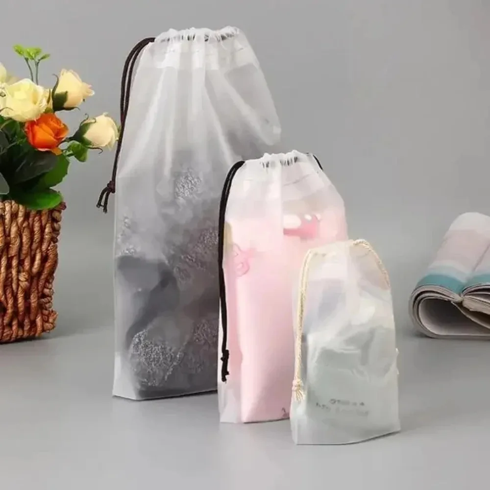 PVC White Transparent Frosted Drawstring Storage Bag Pouch Travel Toilets Cosmetic Storage Containers Underwear Shoes Organizers