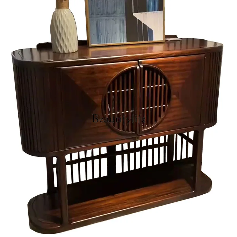 

New Chinese Ebony Entrance Cabinet Modern Simple Zen Solid Wood Edge Cabinet