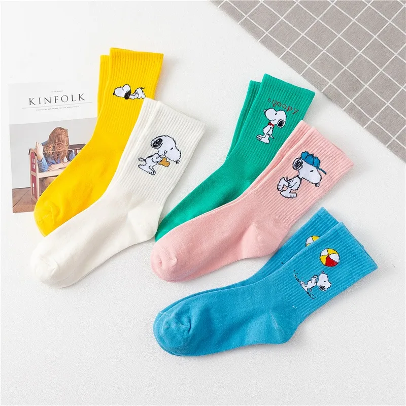 

1/5Pairs Snoopy Socks Cartoon Sports Cotton Autumn and Winter High Socks Women's College Style Ins Mid-calf Socks Girls Gift