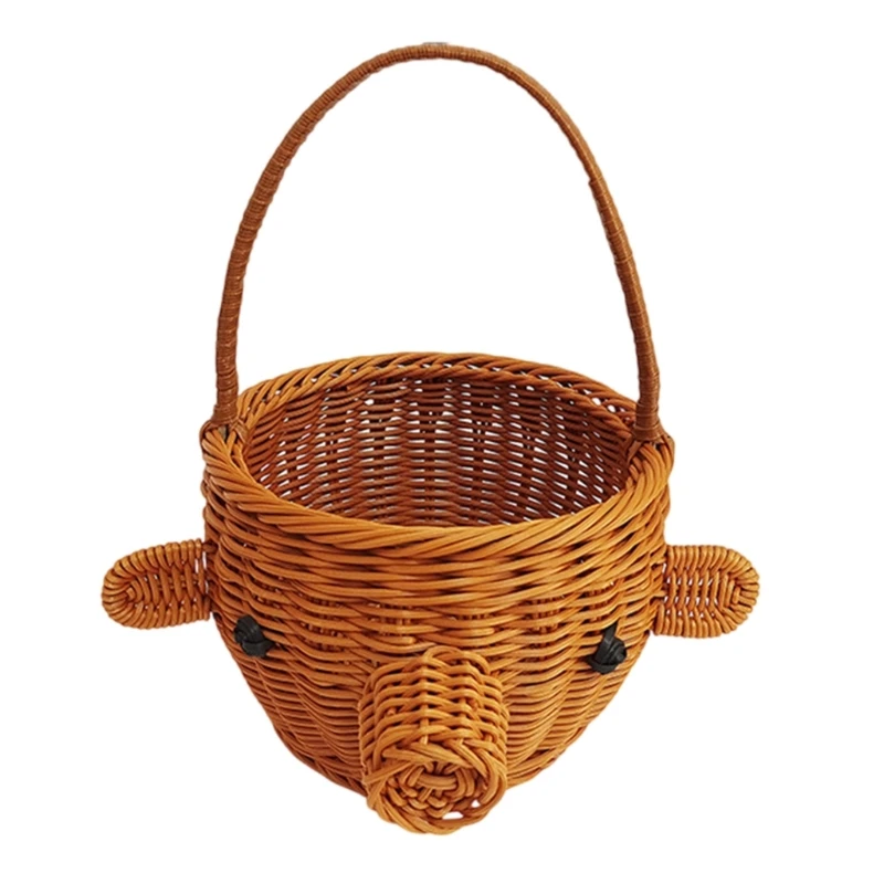 

Distinctive Pig Fruit Holder Functional Pig Cartoon Basket Imitation Rattan Woven Case for Household Storage