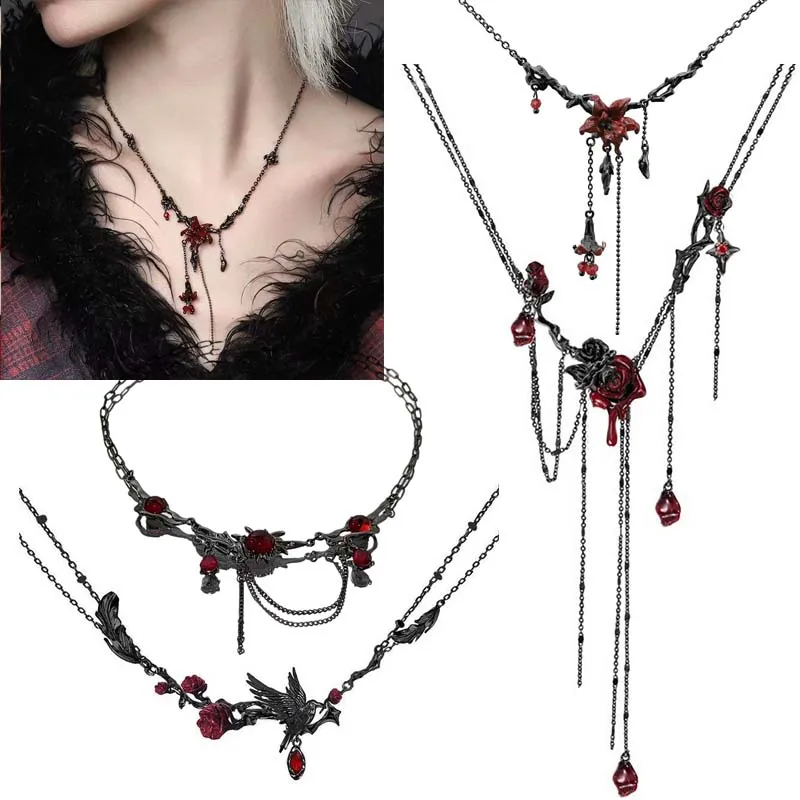 Dunkelheit Mädchen Goth Schmuck Mandala Blume Halskette Frauen Clavicalis Kette Gothic Krähe Dornen Rose Halsketten Charms Collares Geschenk