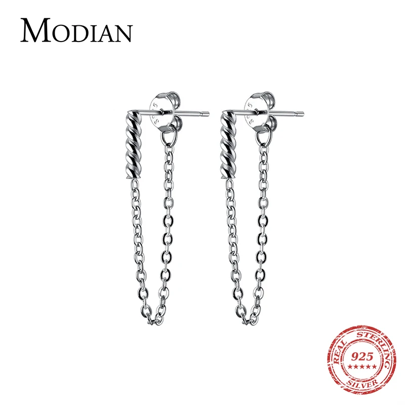 Modian Orecchini a catena a maglie geometriche punk in argento sterling 925 per le donne Gioielleria raffinata Moda Orecchini brillanti Regalo per feste