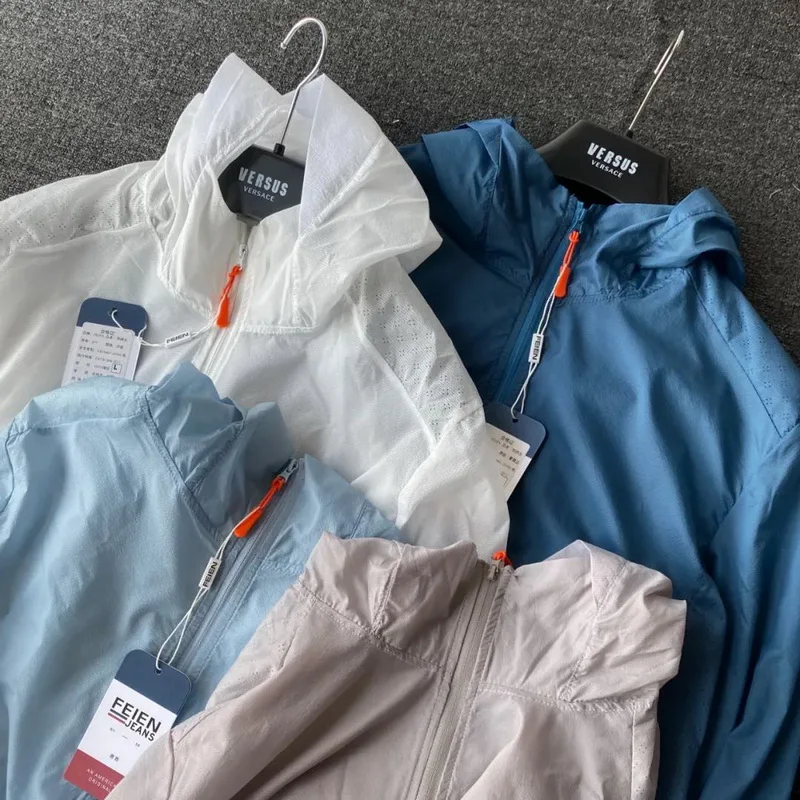 

Ultra-Thin Laser-Punched Elastic Lightweight Casual Hooded Jaet Outerwear Sunscreen Skin irt Faion Urban Spring Summer