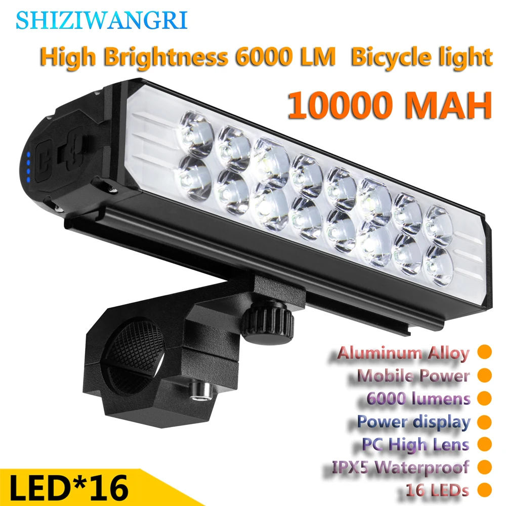 16*LED Headlight For Bicycle Led Light Bicycle Front Lamp Rechargeable 10000Mah Front Bike Light Headlight Bike Accessories