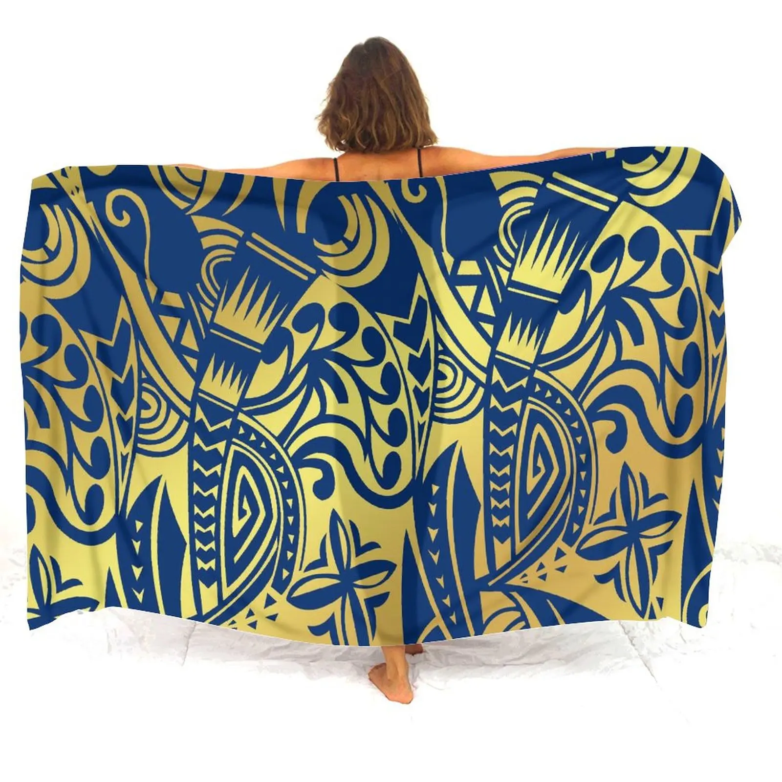 Polynesian Summer Ladies Sarong Floral Print Soft Shawl Comfortable Holiday Bikini Coat Custom Pattern Text Logo image 3