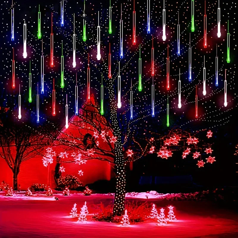 Christmas Decor 1/2/3/4 Pcs LED Meteor Shower Fairy String Garland Curtain Lights Outdoor Wedding Street Garden Decor Navidad