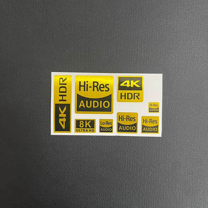 4K HDR Klein Goud Label HD 8K Camera Camera Digitale Speler Display Decoratief Geloof DIY Hoofdtelefoon Sticker Spot